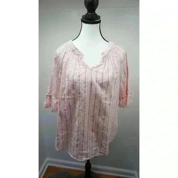 Emily D Tops - Emily D Women’s Striped Lurex Blouse with Fluted Sleeves (Size M)